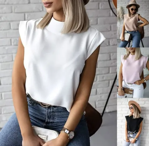 Summer Simple Stand Collar Printed Ladies Shirt Tops Women