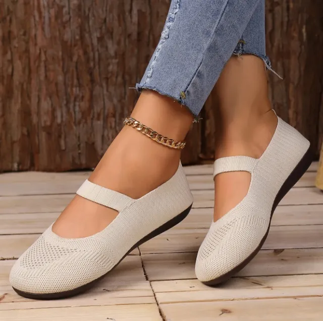 Women's Flat Bottom Pumps Plus Size Shallow Mouth Low top Slip on Flyknit Beige - Shop at LoveMi