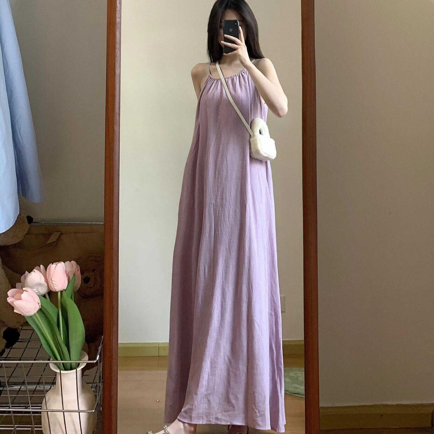 Loose Slimming Seaside Holiday French Strap Dress