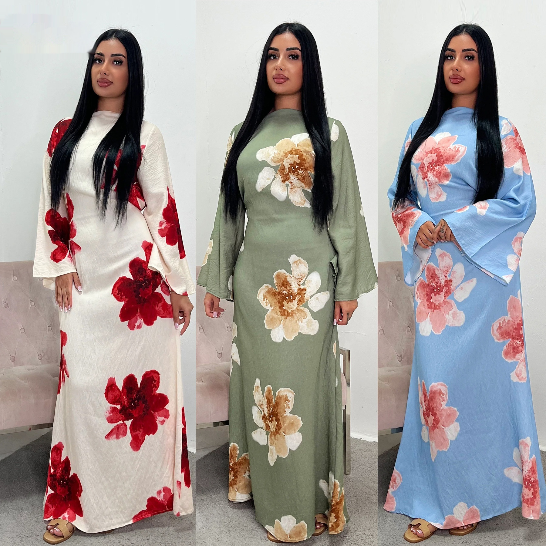 Women's Printed Dress Waist-tied Ankle