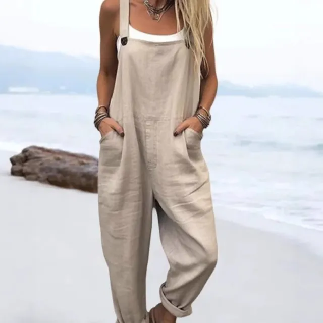 Women's Vintage Print European And American Loose Jumpsuit White Line E652 - Shop at LoveMi
