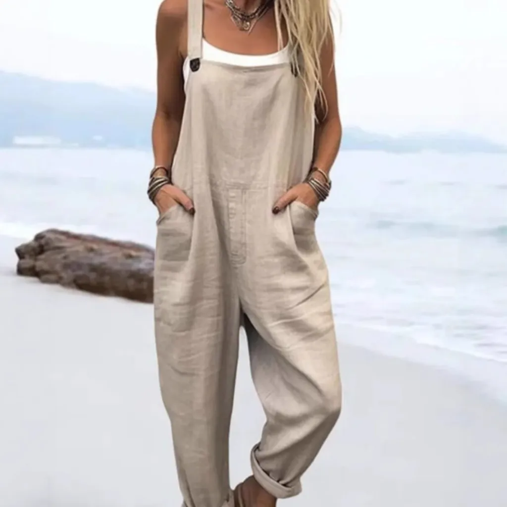 Women's Vintage Print European And American Loose Jumpsuit - White Line E652