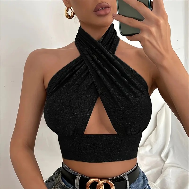 Ladies Summer Vest Cross Halter Sleeveless