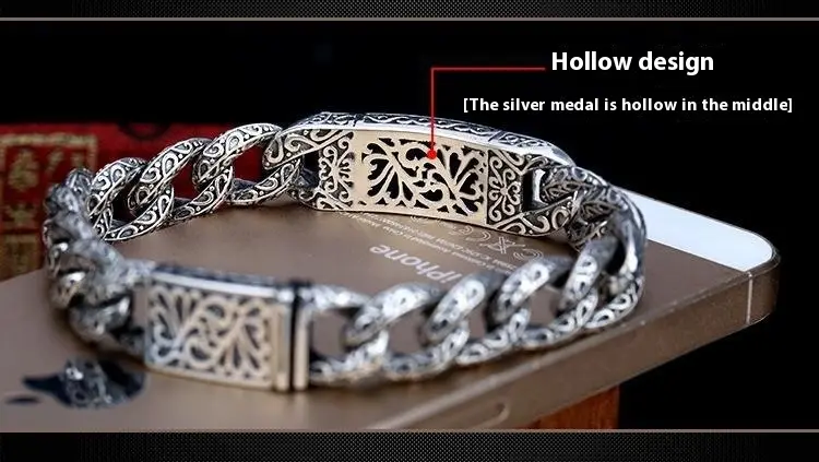 925 Silver Hollow Carved Men's Bracelet