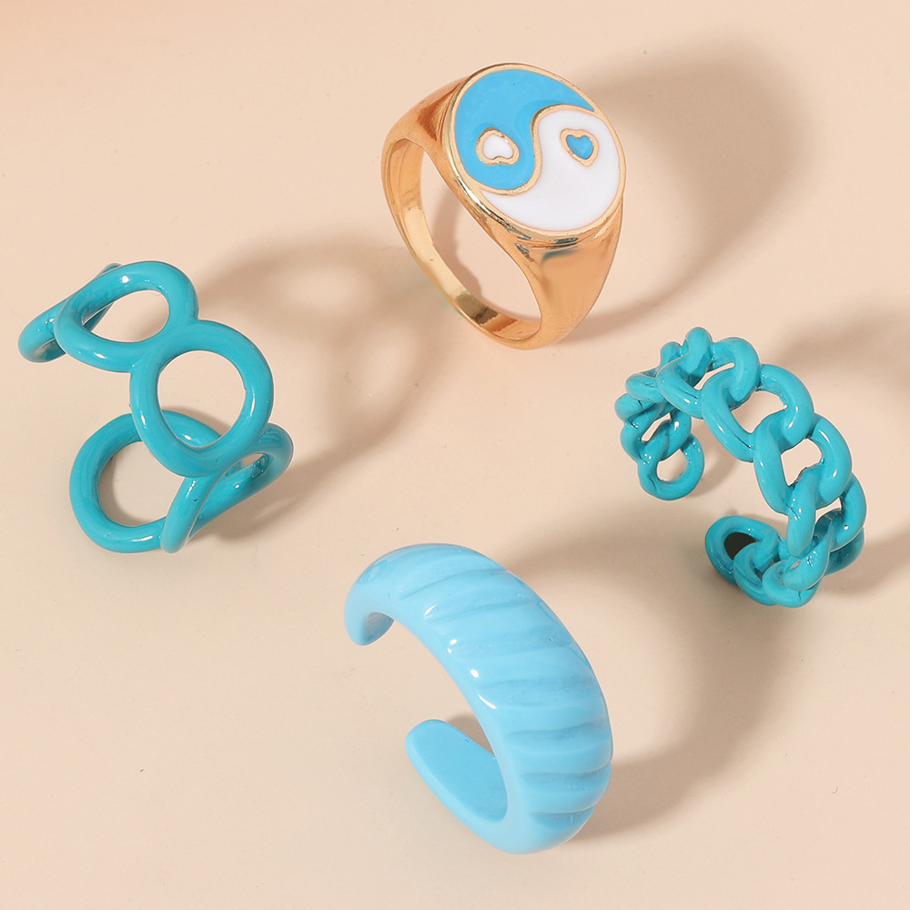 Oriental Element Blue Drip Ring Set