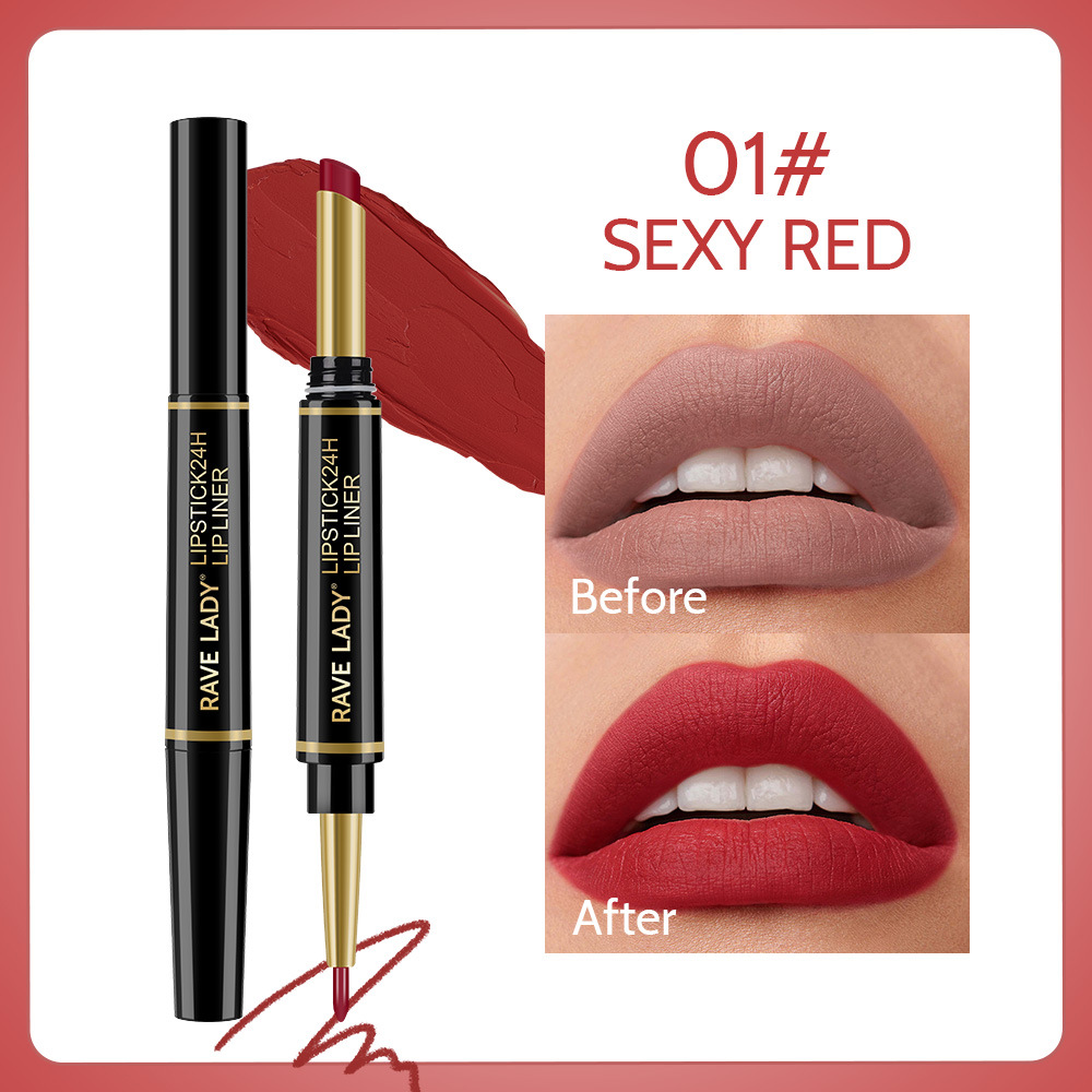 Lip Lacquer Double-headed Lipstick Pen Lip Liner No Stain On Cup Durable