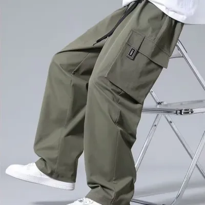 Large Loose Pockets Drawstring Boys Straight Cargo Pants