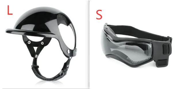 New Dog Cat Motorcycle Safety Helmet Hat Accessories - Black Set