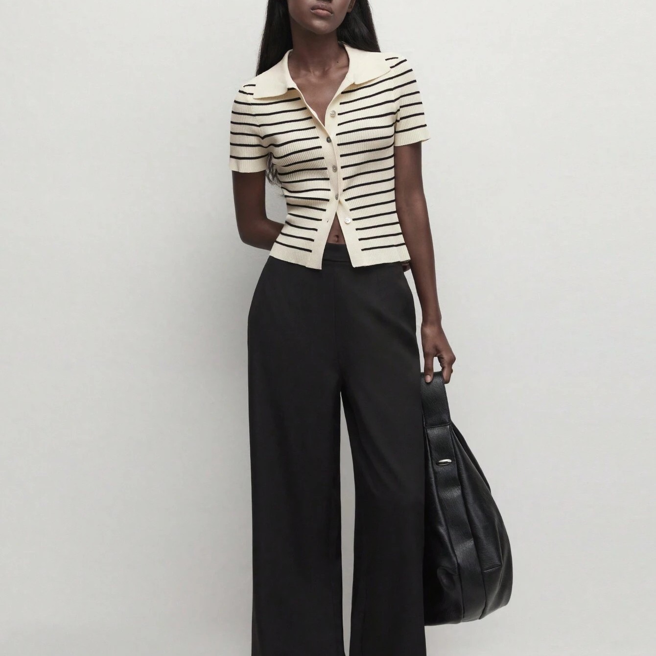 French Striped Short Sleeved Western-style Knitted Fabric