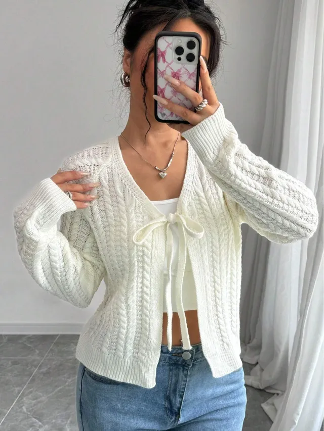 Long Sleeved Knitted Sweater For Women White - Shop at LoveMi