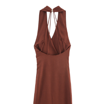Summer Linen Blended Gold Inlaid Halter Dress