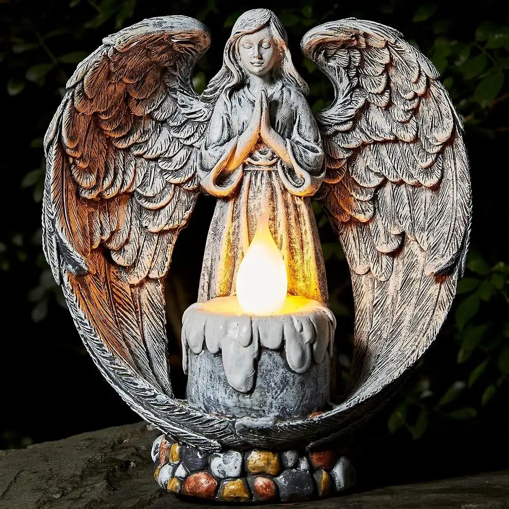 Resin Praying Wings Angel Figurines Solar Garden