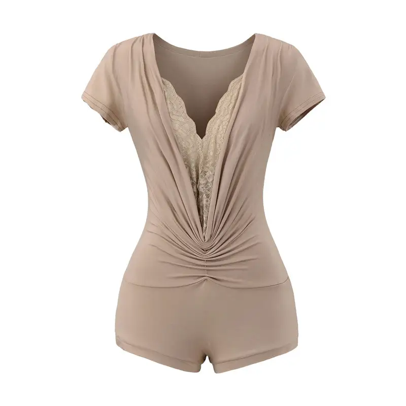 Pure Desire Style Lace Stitching Deep V Jumpsuit