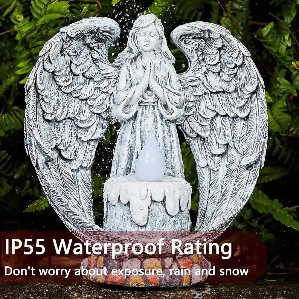 Resin Praying Wings Angel Figurines Solar Garden Statues Outdoor Sculptures For Cemetery Decorations