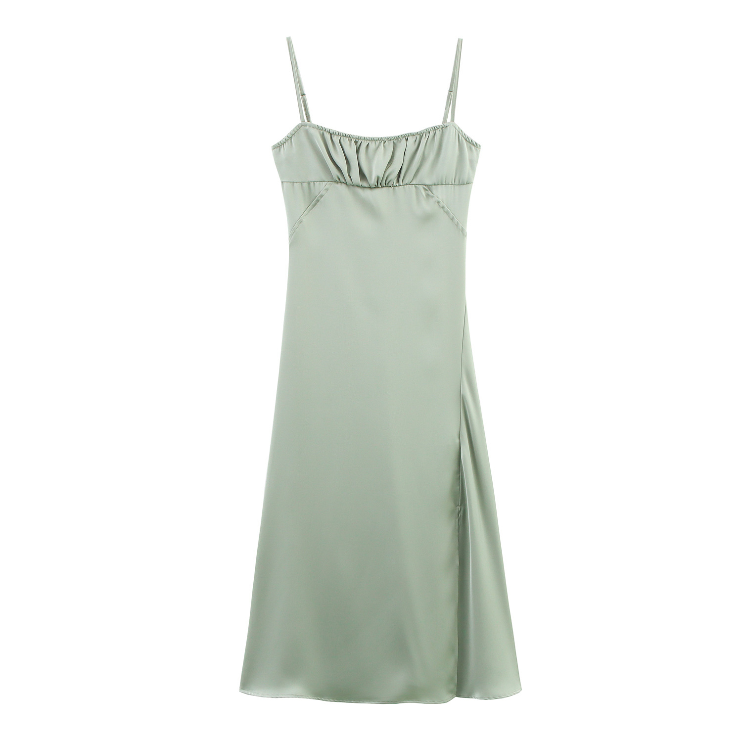 Silk Satin Textured Underwear Sleeveless Sling Dress Green - Shop at LoveMi