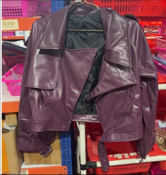 Loose Lapel Leather Jacket Fashion Cropped Tops Streetwear For Womens Clothing Wine - Shop at LoveMi