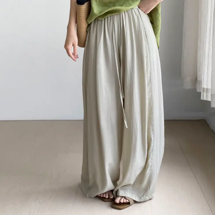 Thin Drawstring Elastic Waist Comfortable Breathable Casual Wide-leg Pants For Women