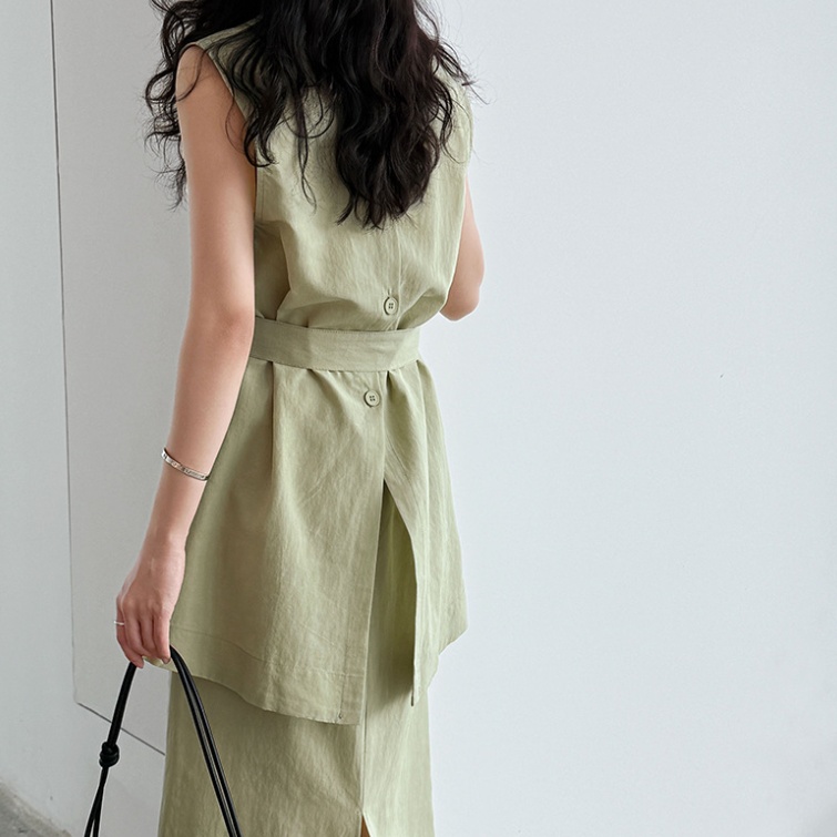 Temperament High-grade Cinched Sleeveless Top With High Waist Skirt