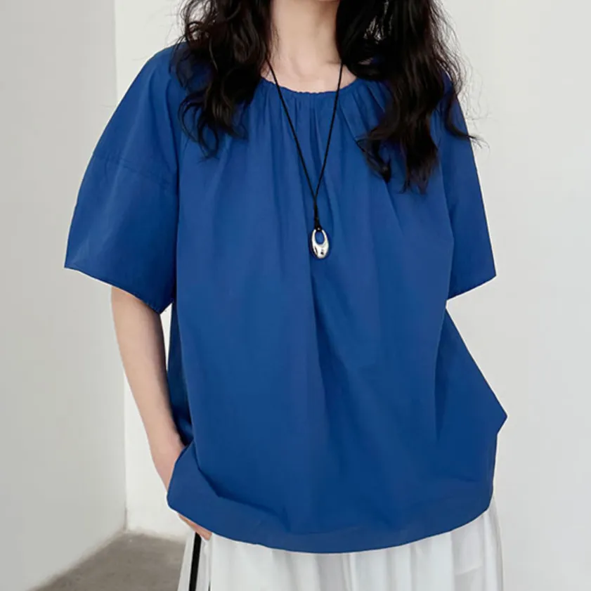 Korean Style Back Strap Backless Youthful Undershirt Pleated Round Neck