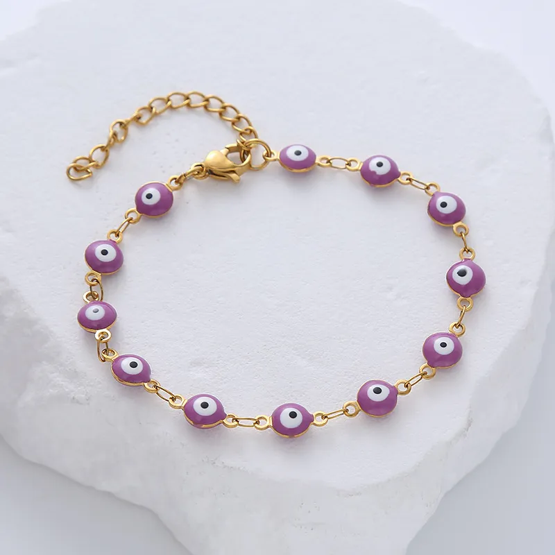 Titanium Steel Round Eye Lucky Amulet Bracelet - Golden Purple