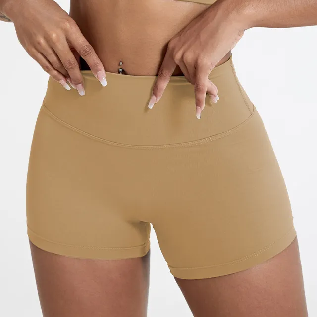 Nude Feel Double sided Brushed Yoga High Waist Hip Lift Shorts Gold - Shop at LoveMi