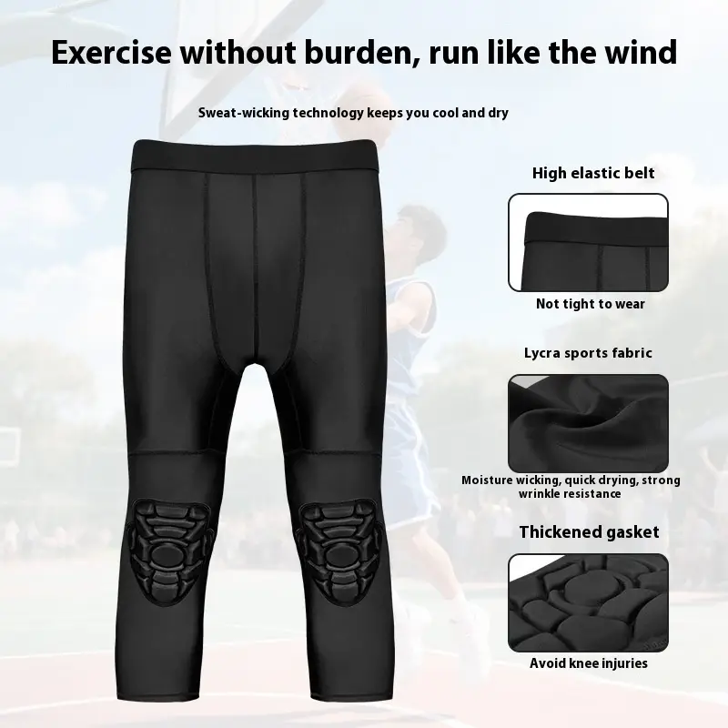 Basketball Tight Cropped Pants Knee Pad Integrated Anti-collision Leggings