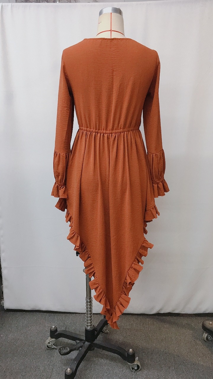 Women's Ruffled Floral Tassel Retro Solid Color Dress