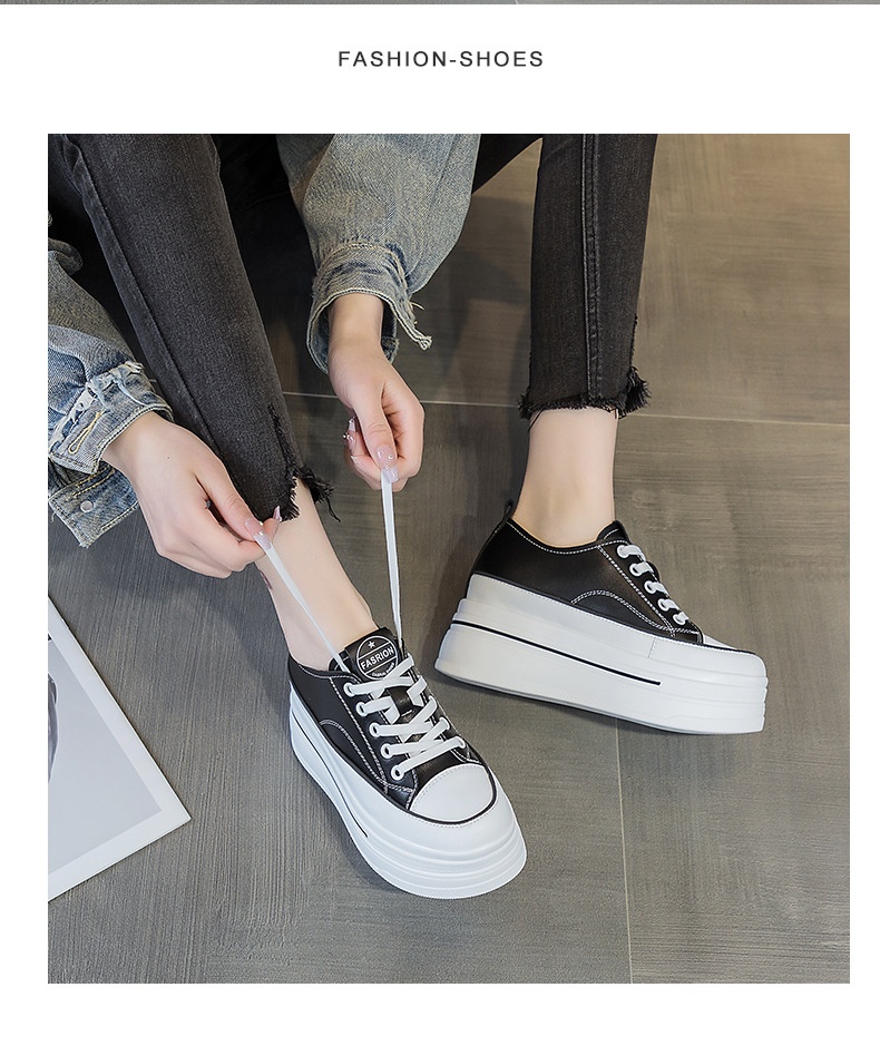 Women's Breathable Leather Platform Sneakers — worn view 10