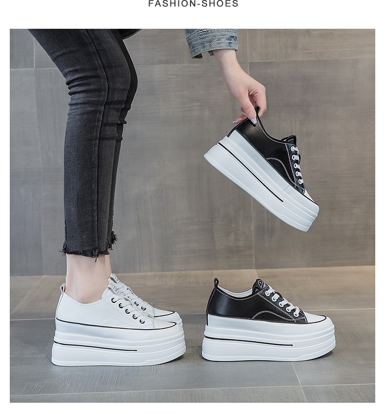 Women's Breathable Leather Platform Sneakers — worn view 11