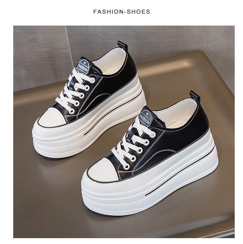 Women's Breathable Leather Platform Sneakers — sole detail 12