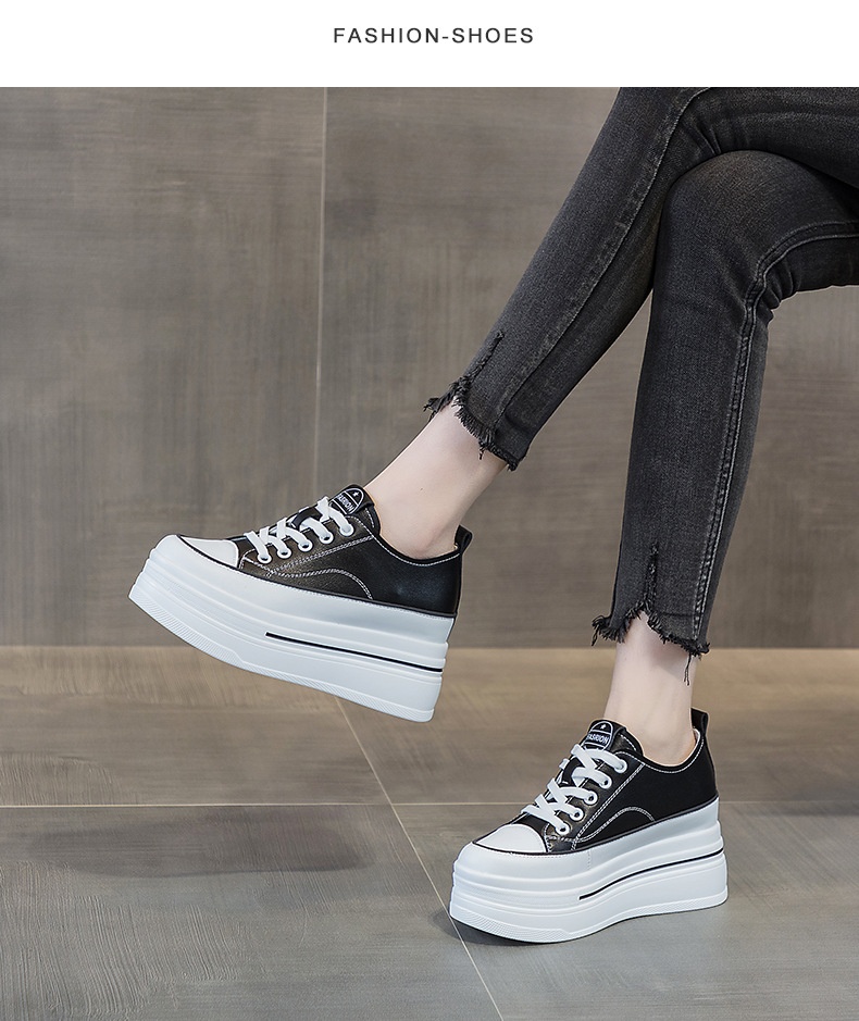 Women's Breathable Leather Platform Sneakers — worn view 9