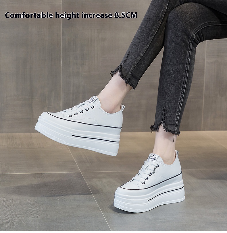 Women's Breathable Leather Platform Sneakers — worn view 3