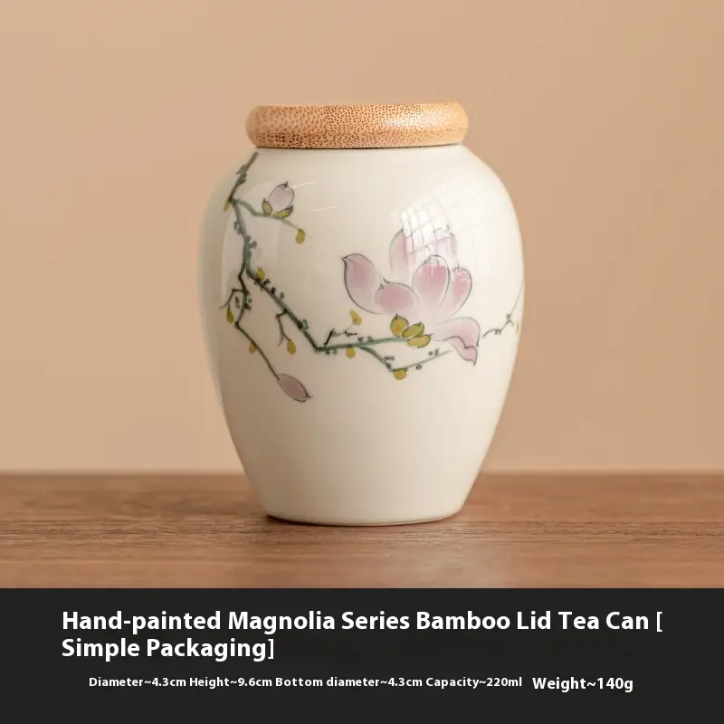 Chinese Hand-painted Ceramic Tea Jar Sealed Storage Portable Moisture-proof Bamboo Cover Small Jar
