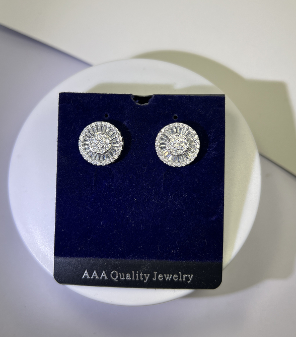 All-Match Women'S Full Diamond Round Zircon Silver-Plated Floral Stud Earrings