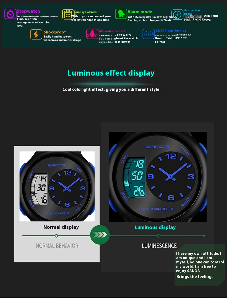 Sanda 763 Multifunctional Luminous Outdoor Sports Watch For Men