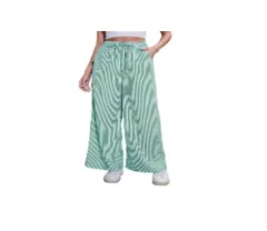 Women's Comfortable Elastic Waist Pinstripe Casual Loose Trousers - Green - View 1