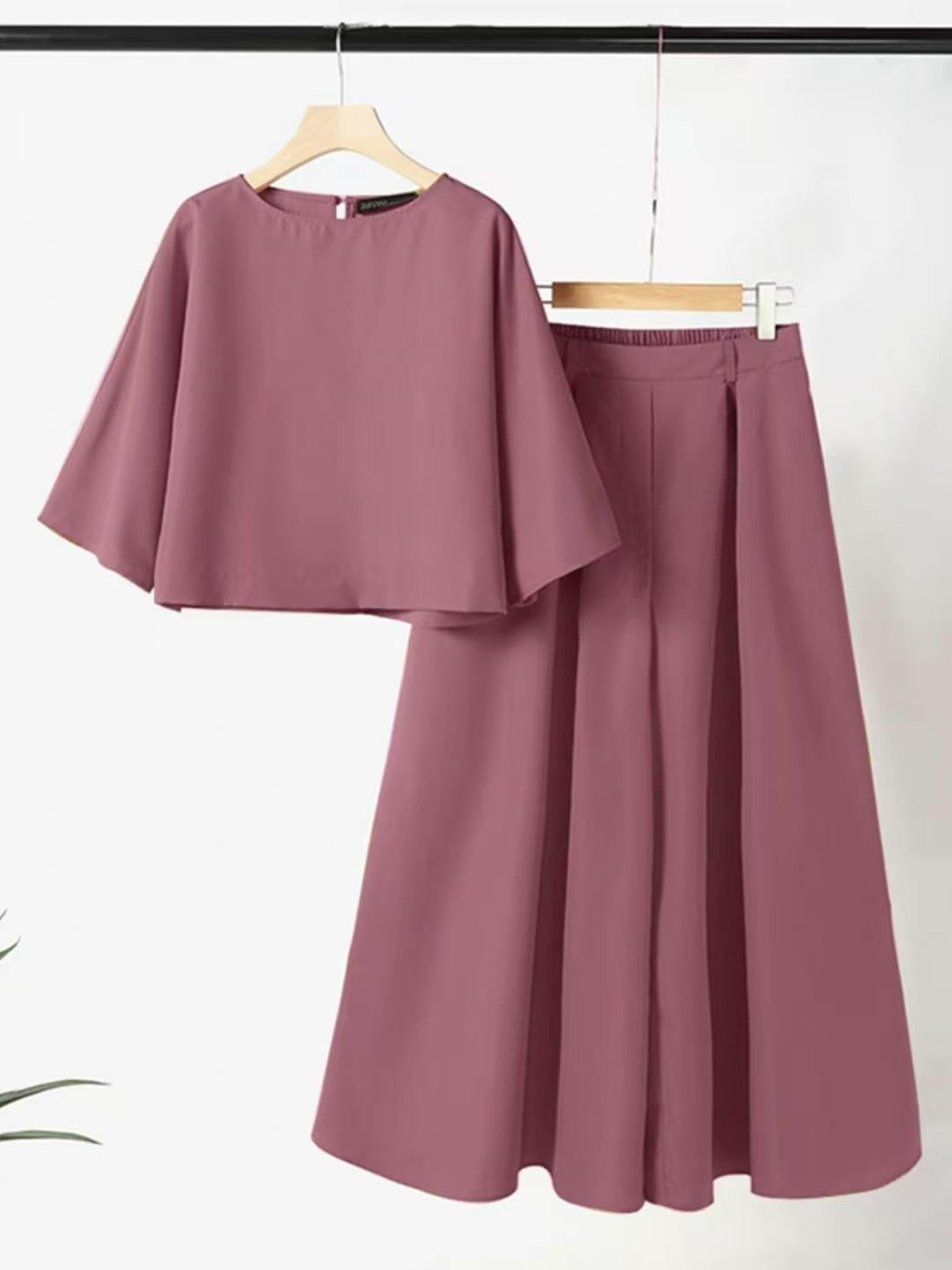 European And American Fashion Suit Solid Color Short Sleeve Loose Trousers Two-piece Set