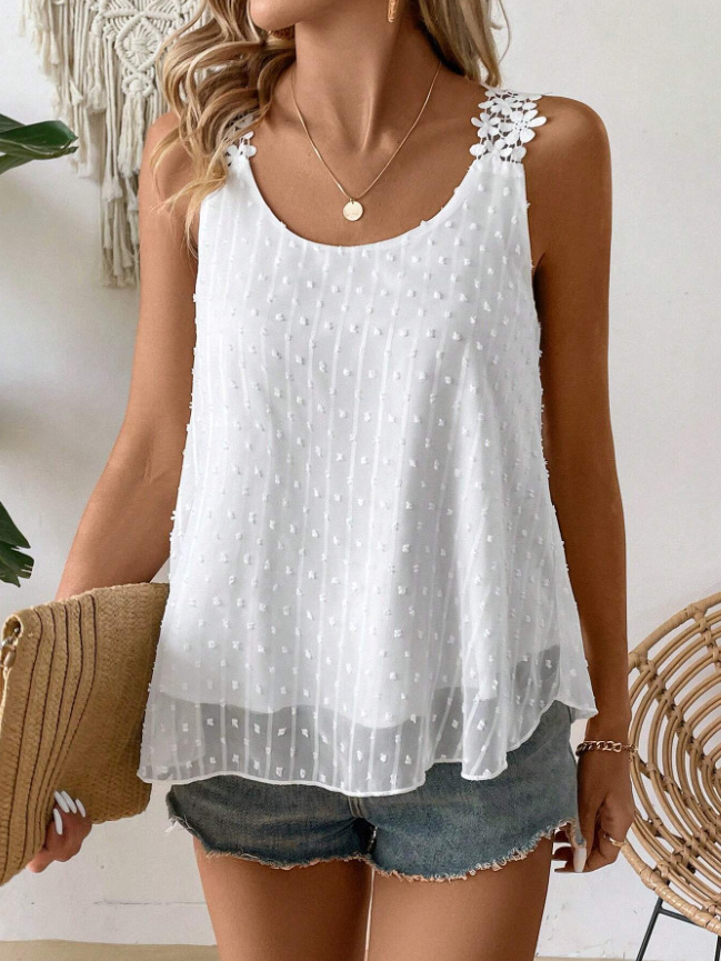 Women's Solid Color Bump Lace Sleeveless Vest