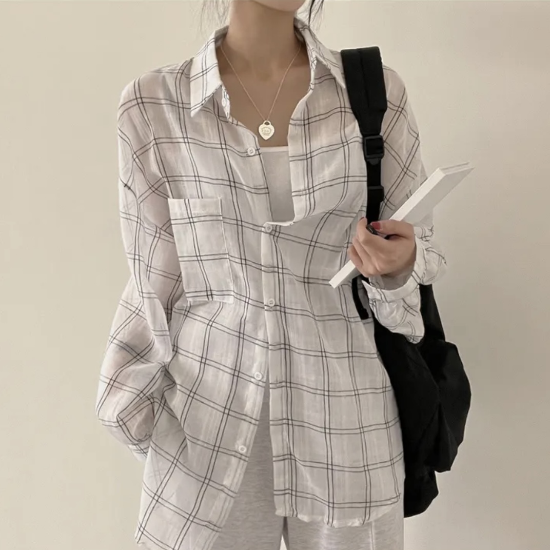 Color-contrast Check Sun Protection Shirt Women's Shirt Coat