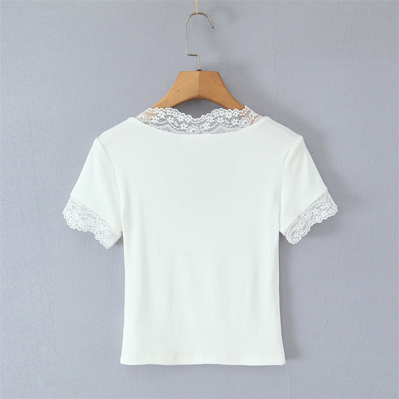 Lace V-neck Slim Knit Small Top
