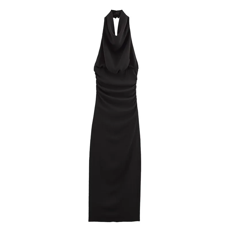Women's European And American Backless Hanging Collar Sleeveless Dress - Black