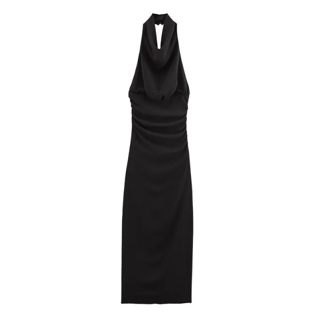Women's European And American Backless Hanging Collar Sleeveless Dress Black - Shop at LoveMi