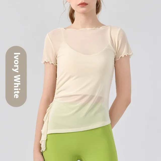 Yoga Jacket Women's Summer Fitness T shirt Short Sleeve Quick drying Yoga Clothes Ivory White - Shop at LoveMi