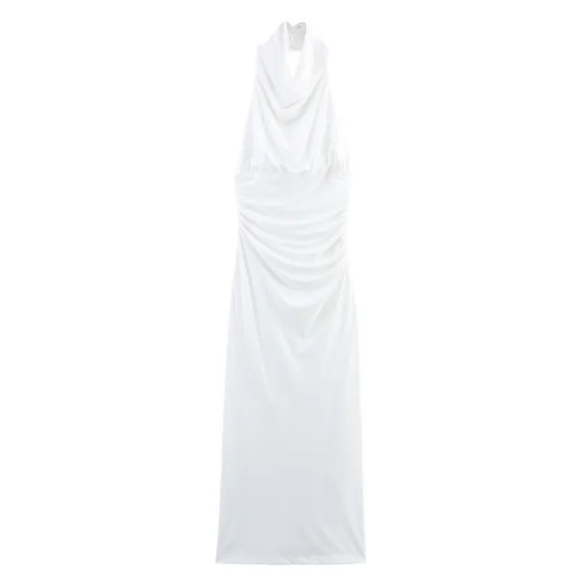 Women's European And American Backless Hanging Collar Sleeveless Dress White - Shop at LoveMi