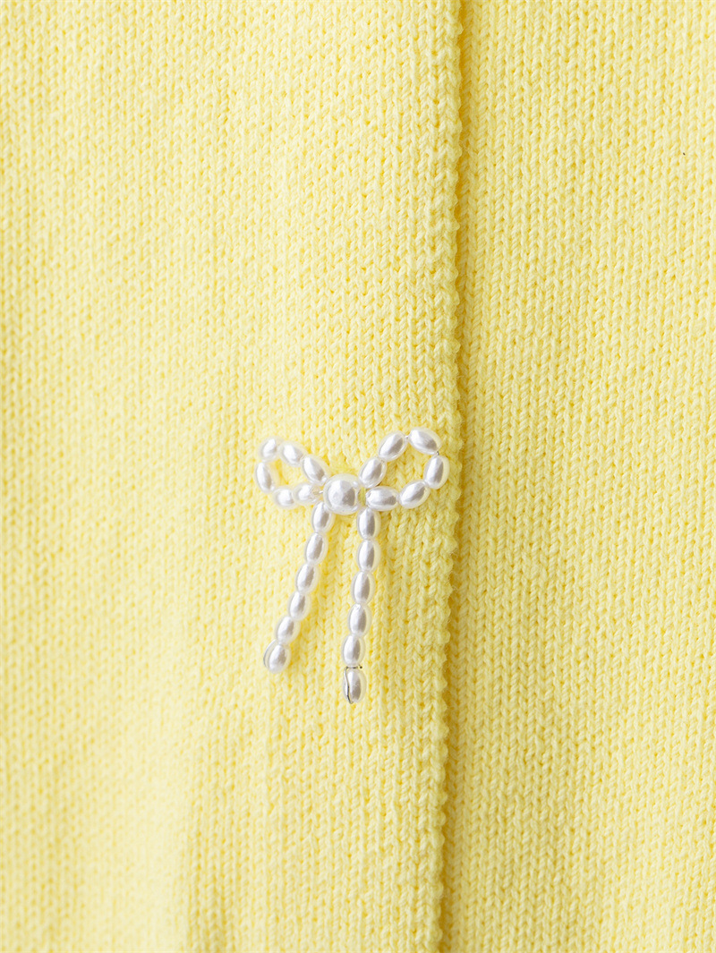 Artificial Pearl Bowknot Decoration Knitted Coat