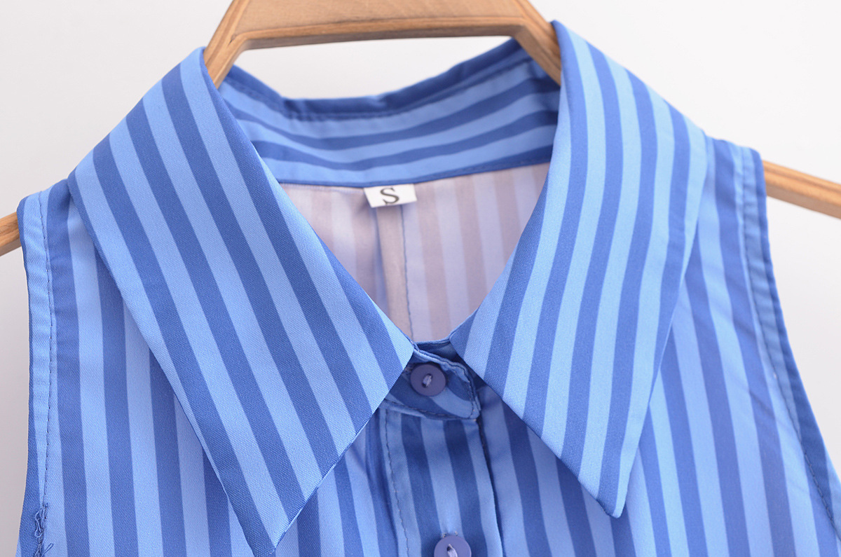 Striped Lapel Single Breasted Sleeveless Lace Up Slim Fit Dress Women