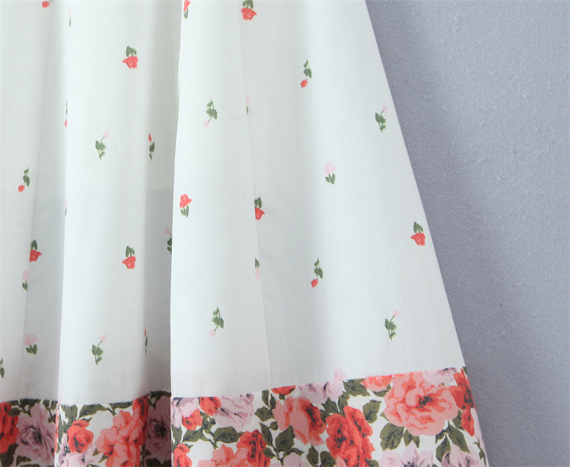 Romantic White Flowers Colorblock Mid-length Sundress