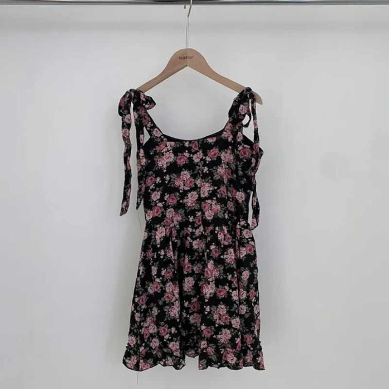 Suspender Skirt High Waist Tied Dress Cardigan Two piece Set Floral Skirt - Shop at LoveMi