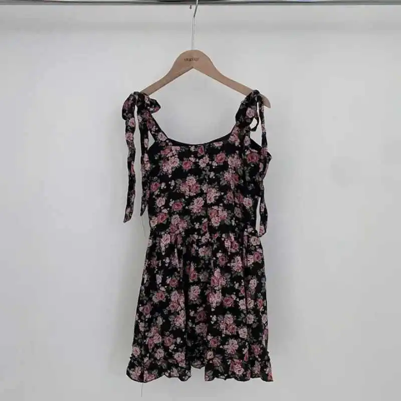 Suspender Skirt High Waist Tied Dress Cardigan Two-piece Set - Floral Skirt