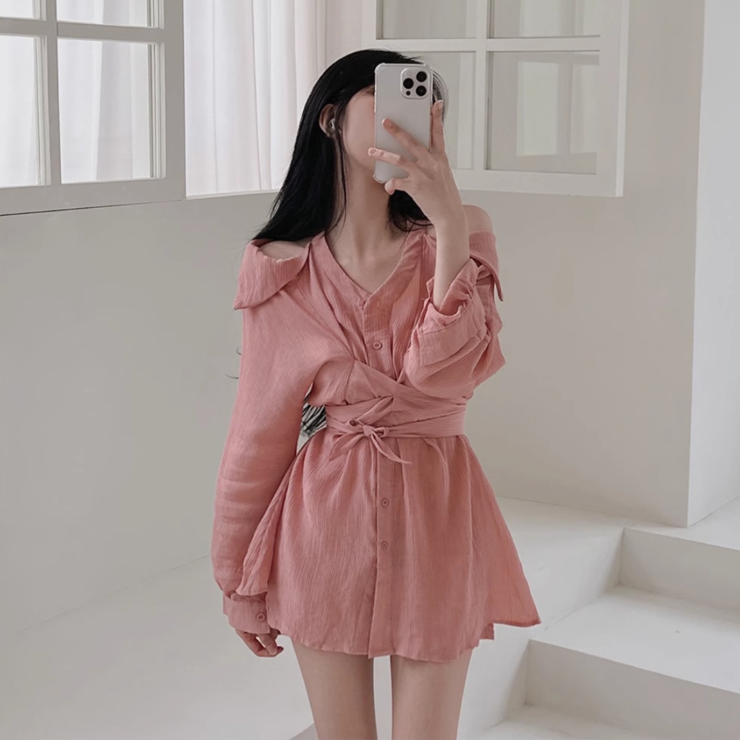 Halter Off-the-shoulder Waist Sun Protection Shirt Dress Shorts